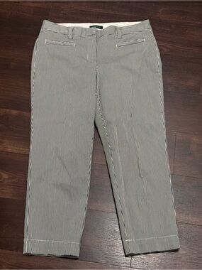 Lands' End Women's Seersucker Ankle Pants in Black and White Pinstripe